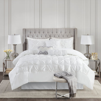 7-Piece Full 100% Polyester Pieced Pleated Tufted Comforter Set