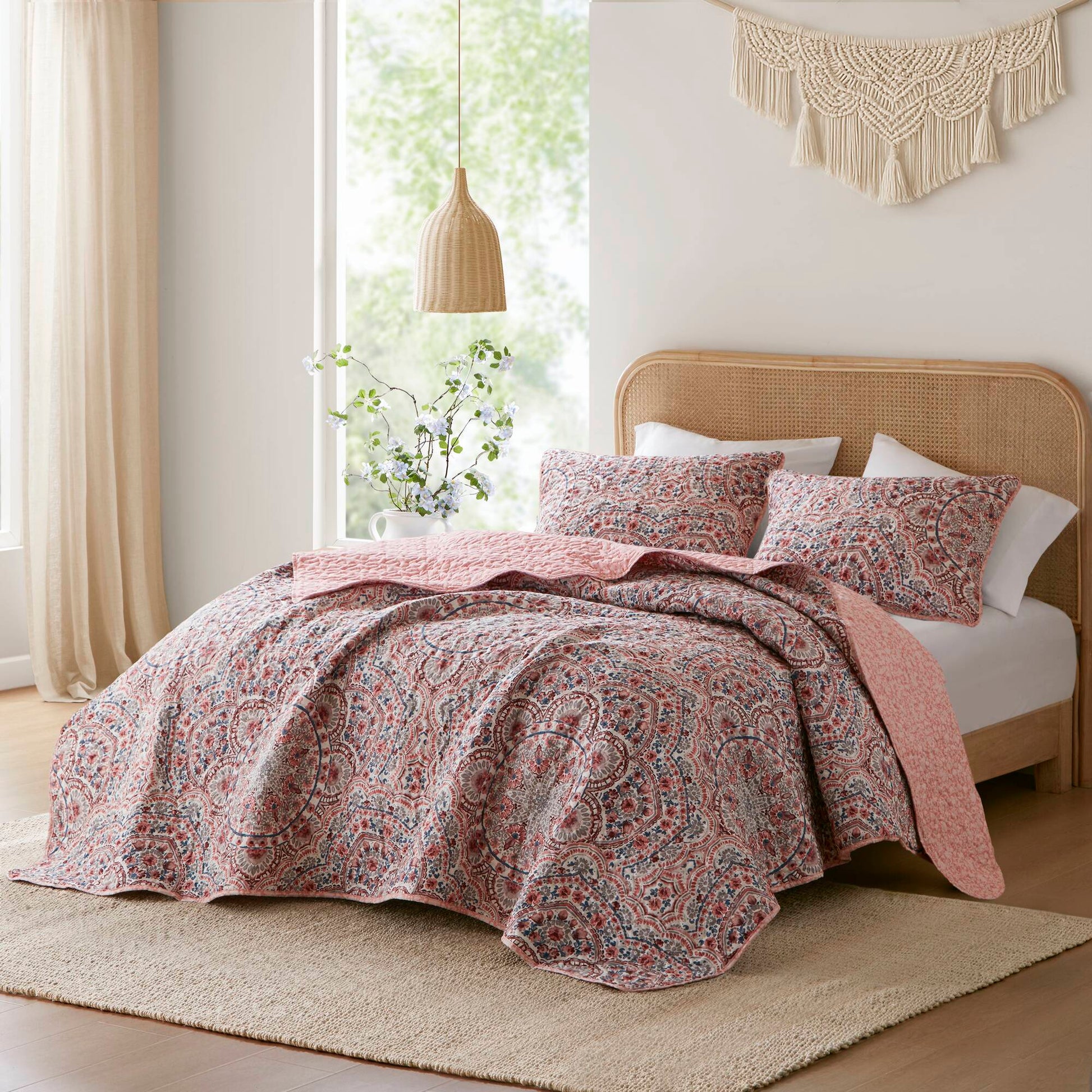 3-Piece King Boho Floral Reversible Quilt