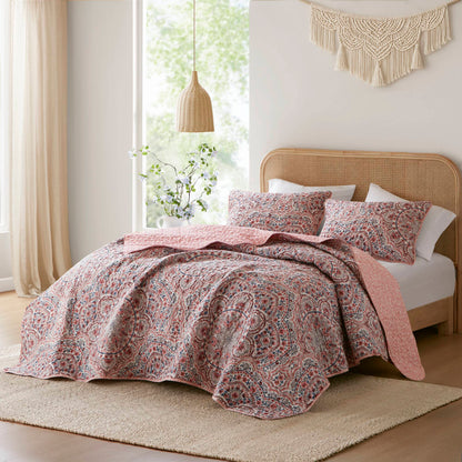 3-Piece King Boho Floral Reversible Quilt