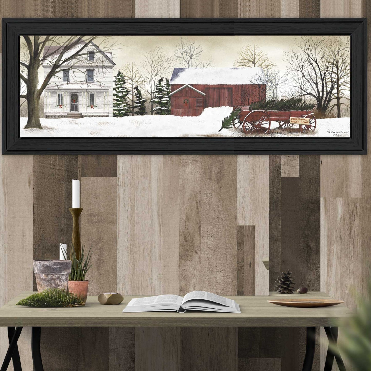 Trendy Framed Wall Art - Christmas Trees Multicolor MDF