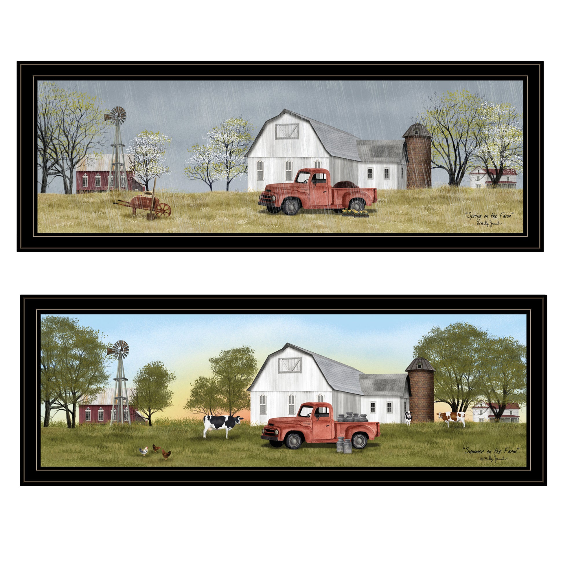 Trendy Decor 4U "Billy Jacobs Summer/Spring Seasonal" Framed Wall Art, Modern Home Decor 2 Piece Vignette for Living Room, Bedroom & Farmhouse Wall Decoration by Billy Jacobs