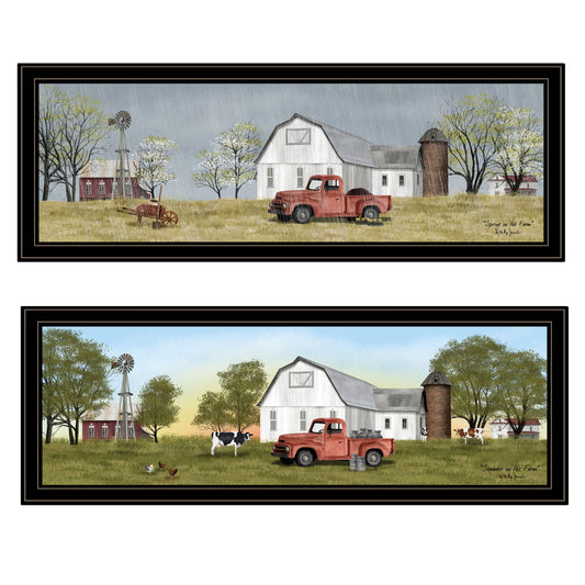 Trendy Decor 4U "Billy Jacobs Summer/Spring Seasonal" Framed Wall Art, Modern Home Decor 2 Piece Vignette for Living Room, Bedroom & Farmhouse Wall Decoration by Billy Jacobs