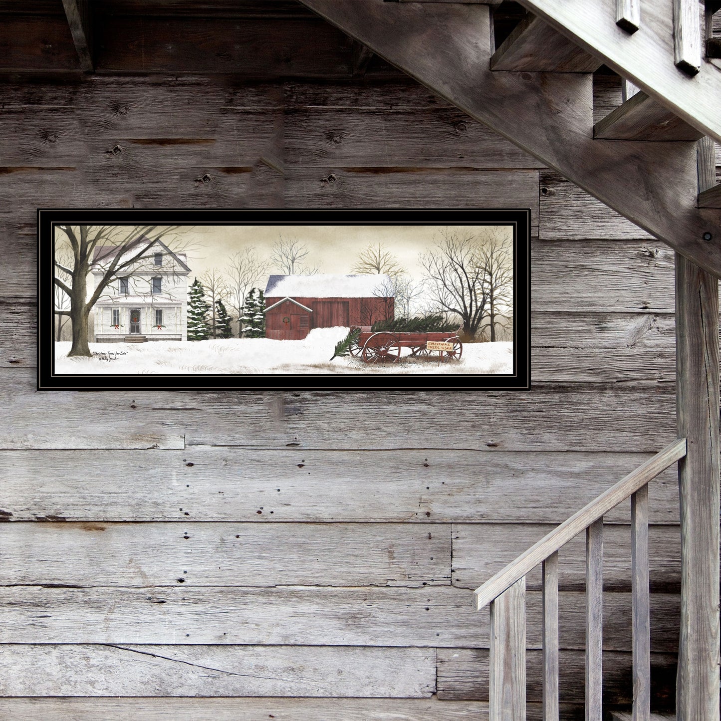 Trendy Framed Wall Art - Christmas Trees Multicolor Paper