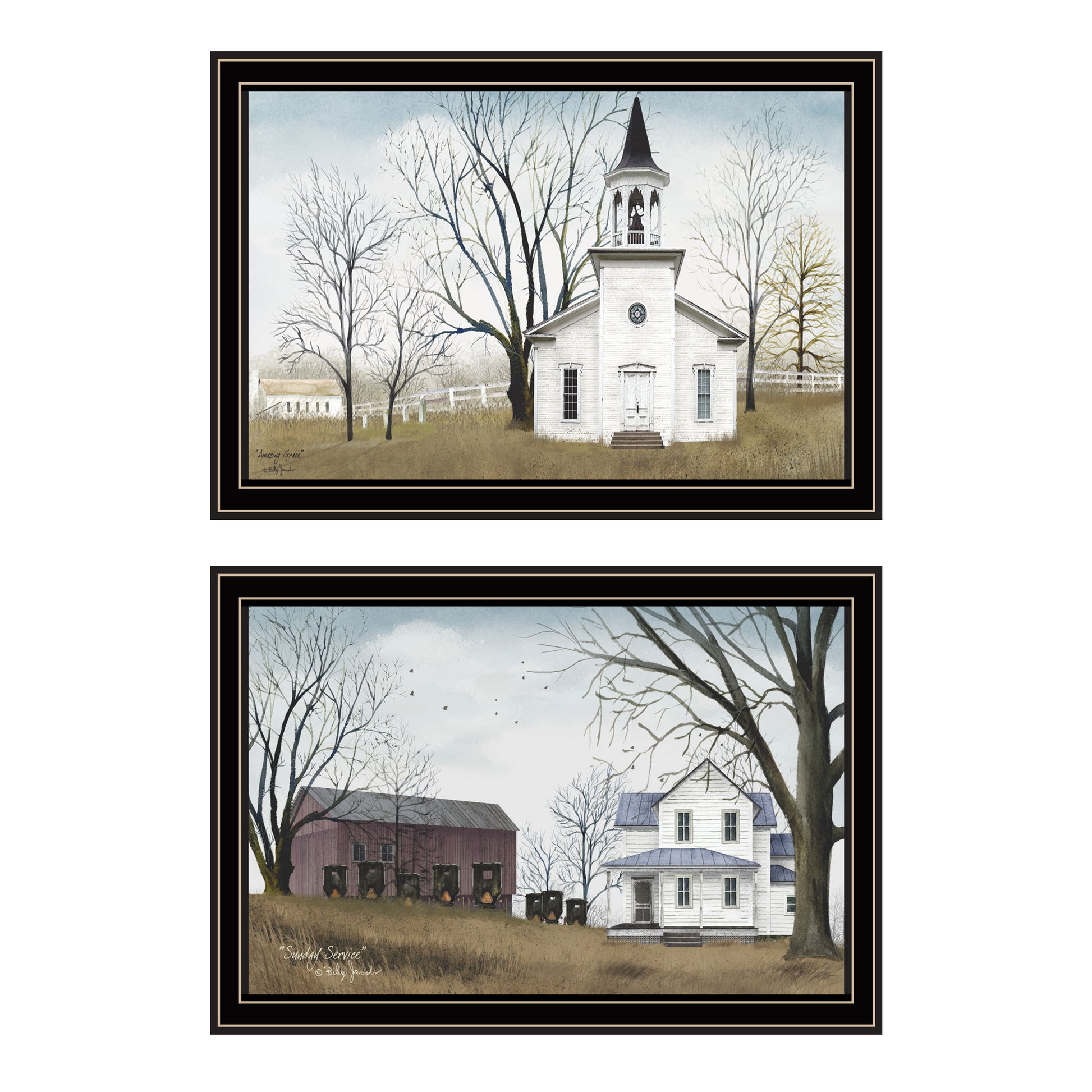 Trendy Decor 4U 2- Piece Vignette Amazing Grace Sunday Service Black Framed Wall Art for Living Room, Bedroom Wall Art Print for Home Decor by Billy Jacobs