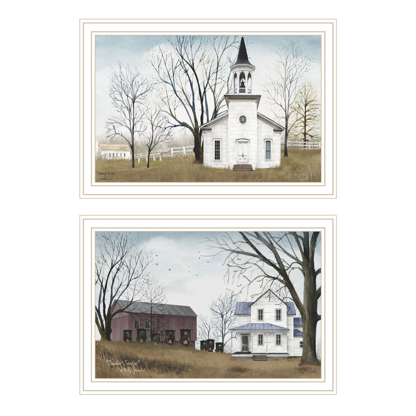 Trendy Decor 4U 2- Piece Vignette Amazing Grace Sunday Service White Framed Wall Art for Living Room, Bedroom Wall Art Print for Home Decor by Billy Jacobs