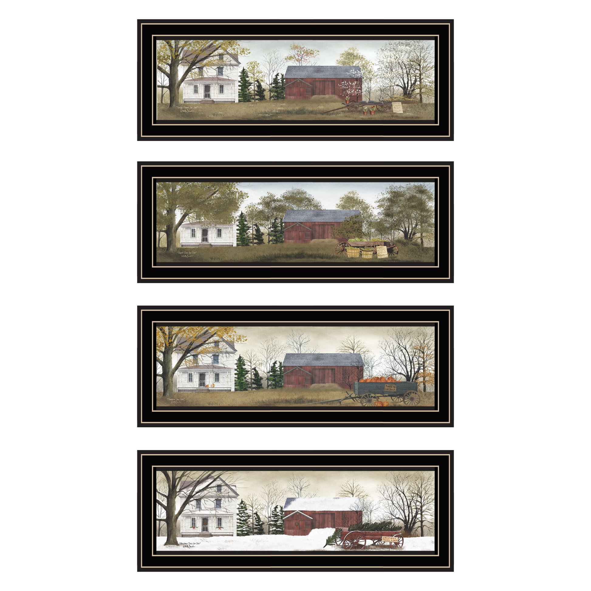 Trendy Decor 4U 4- Piece Vignette Four Seasons Homesteads Black Framed Wall Art for Living Room, Bedroom Wall Art Print for Home Decor by Billy Jacobs
