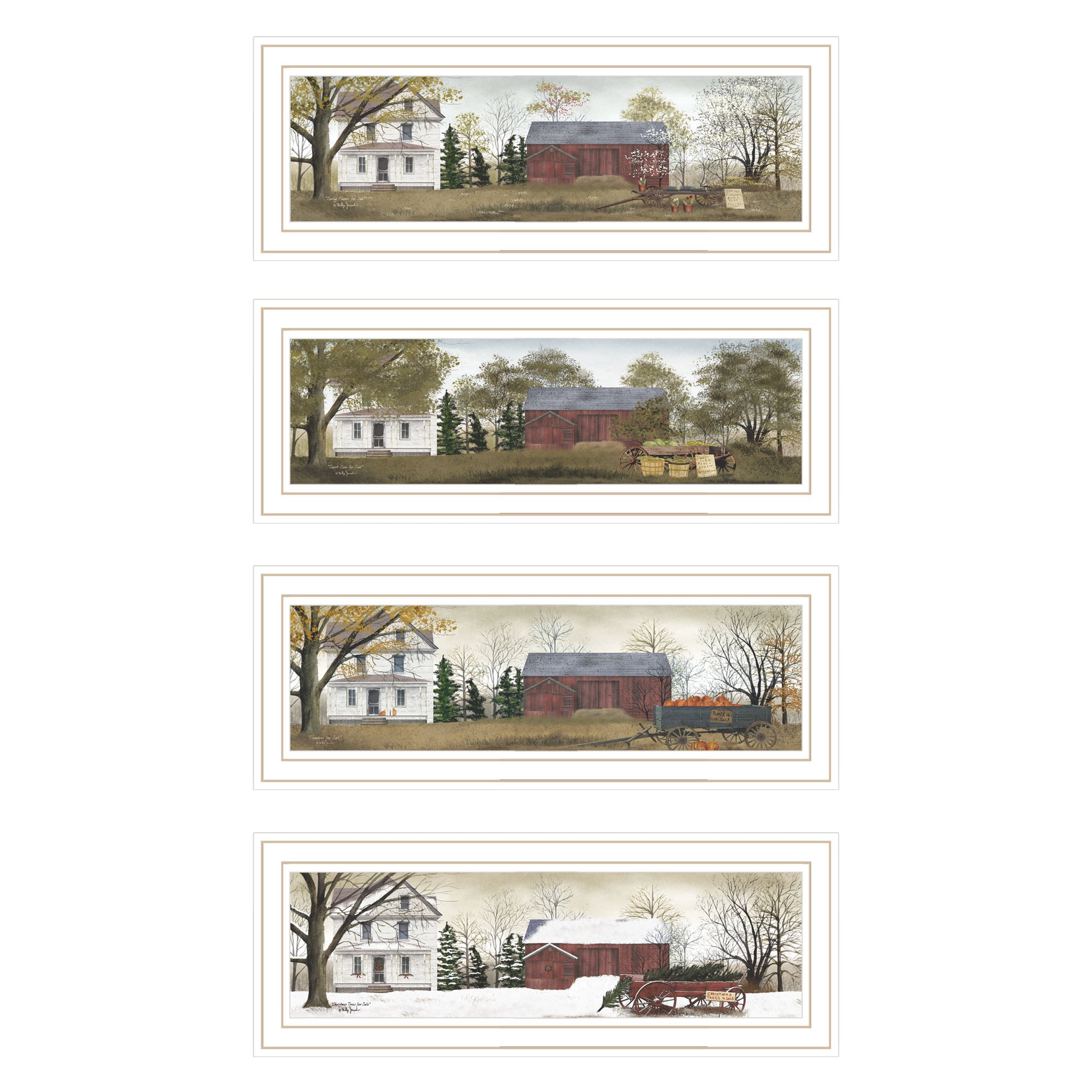 Trendy Decor 4U 4- Piece Vignette Four Seasons Homesteads White Framed Wall Art for Living Room, Bedroom Wall Art Print for Home Decor by Billy Jacobs