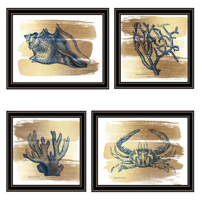 Trendy Decor 4U 4-PC Vignette Gold Sea Collection Black Framed Wall Art for Living Room, Bedroom Wall Art Print for Home Decor by Bluebird Barn