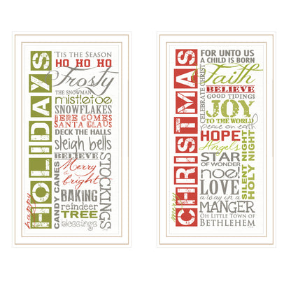 Trendy Decor 4U 2- Piece Vignette Happy Holidays White Framed Wall Art for Living Room, Bedroom Wall Art Print for Home Decor by Marla Rae