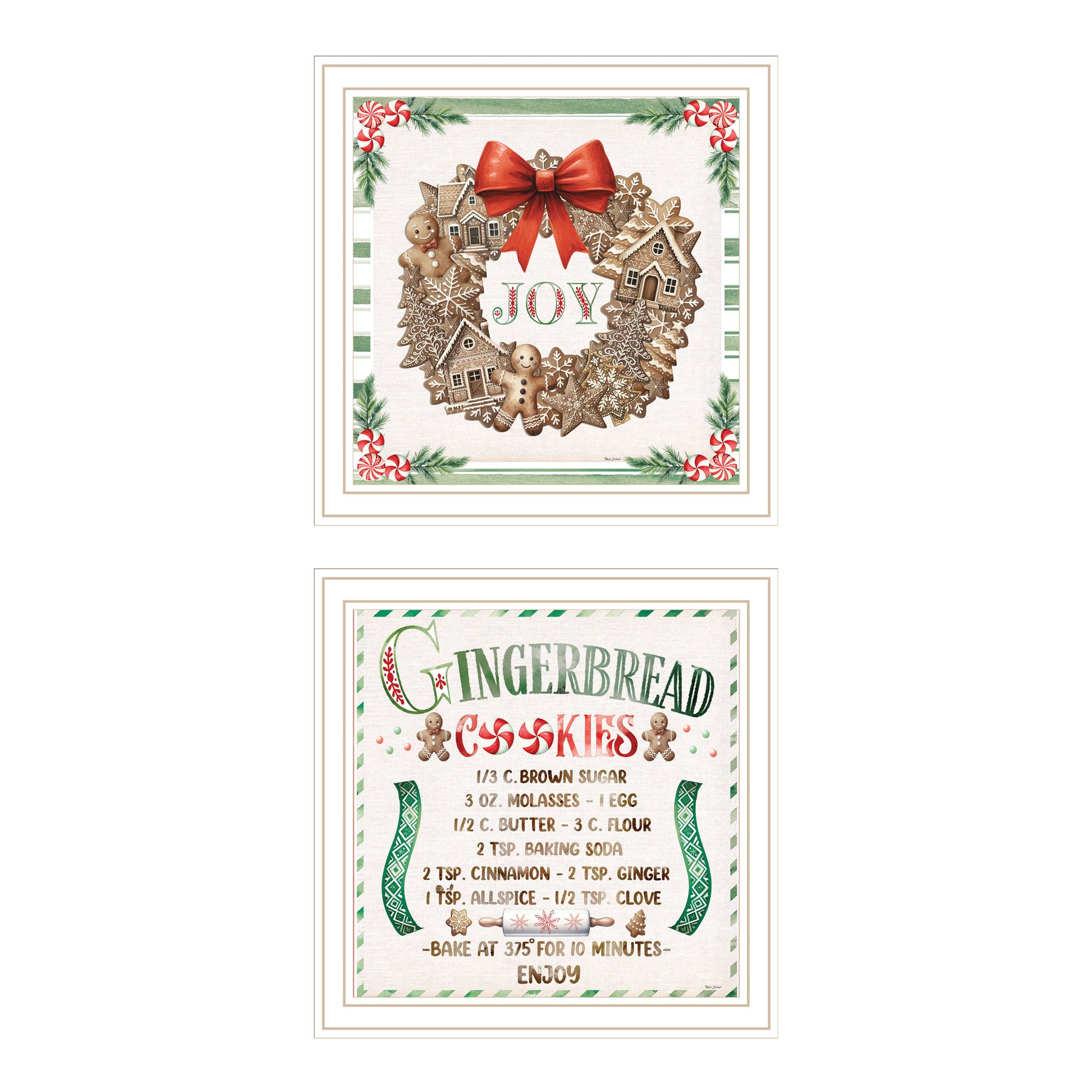 Trendy Decor 4U 2- Piece Vignette Gingerbread Wreath White Framed Wall Art for Living Room, Bedroom Wall Art Print for Home Decor by Nicole DeCamp