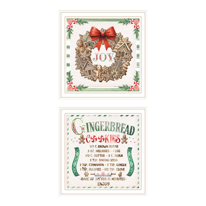 Trendy Decor 4U 2- Piece Vignette Gingerbread Wreath White Framed Wall Art for Living Room, Bedroom Wall Art Print for Home Decor by Nicole DeCamp