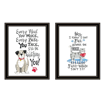 Trendy Decor 4U 2- Piece Vignette It's Called Furr-niture Isn't It? Black Framed Wall Art for Living Room, Bedroom Wall Art Print for Home Decor by Deb Strain