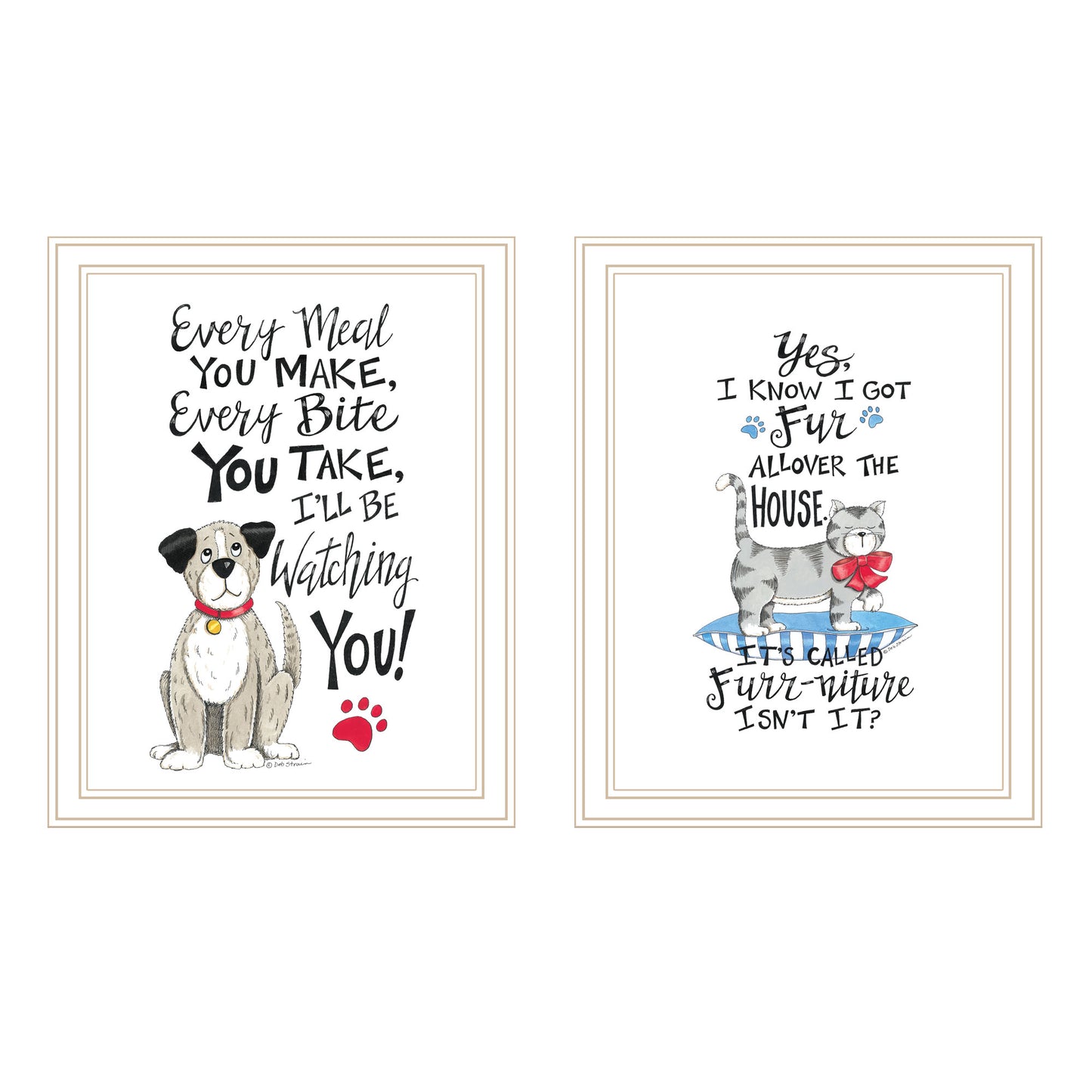 Trendy Decor 4U 2- Piece Vignette It's Called Furr-niture Isn't It? White Framed Wall Art for Living Room, Bedroom Wall Art Print for Home Decor by Deb Strain