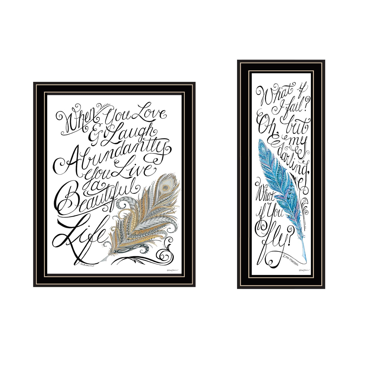 Trendy Decor 4U 2- Piece Vignette What if I FAIL? Black Framed Wall Art for Living Room, Bedroom Wall Art Print for Home Decor by Deb Strain