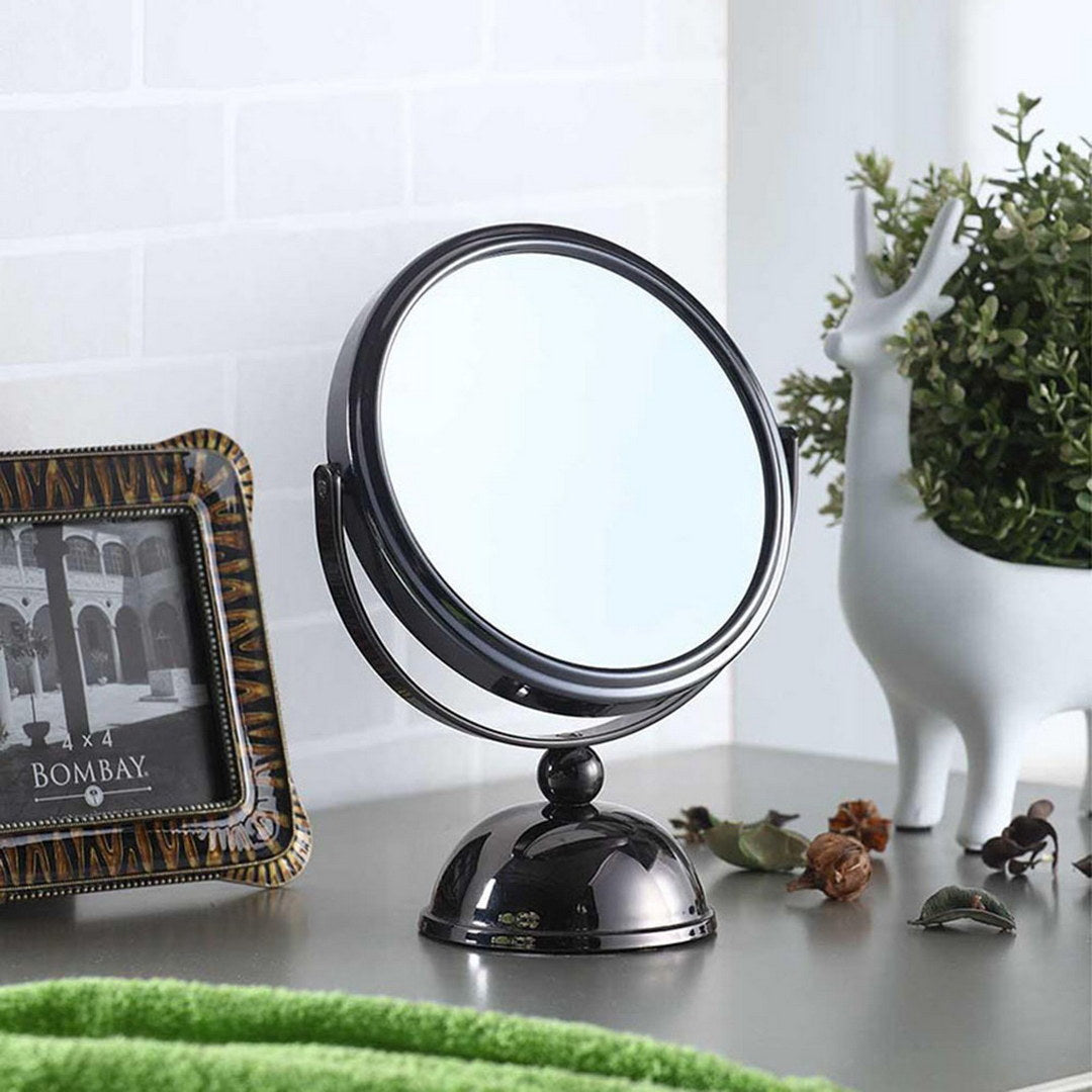 Gunmetal Makeup Mirror with 5x Magnification - 6.5" Diameter