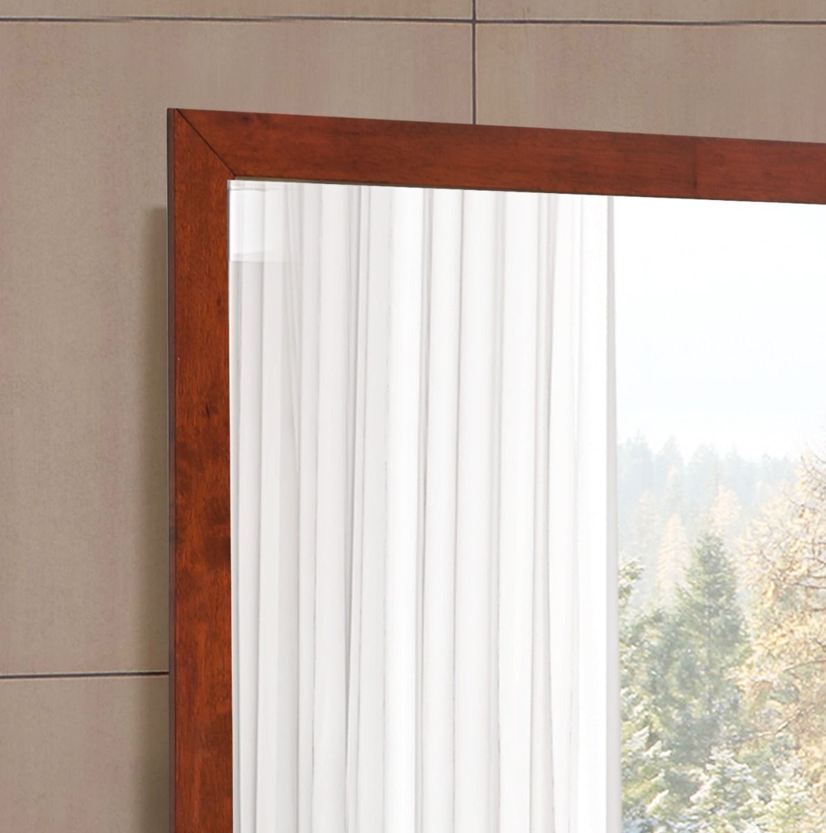 Cherry Wood Vanity Mirror - 41" Wide Storage Mirror