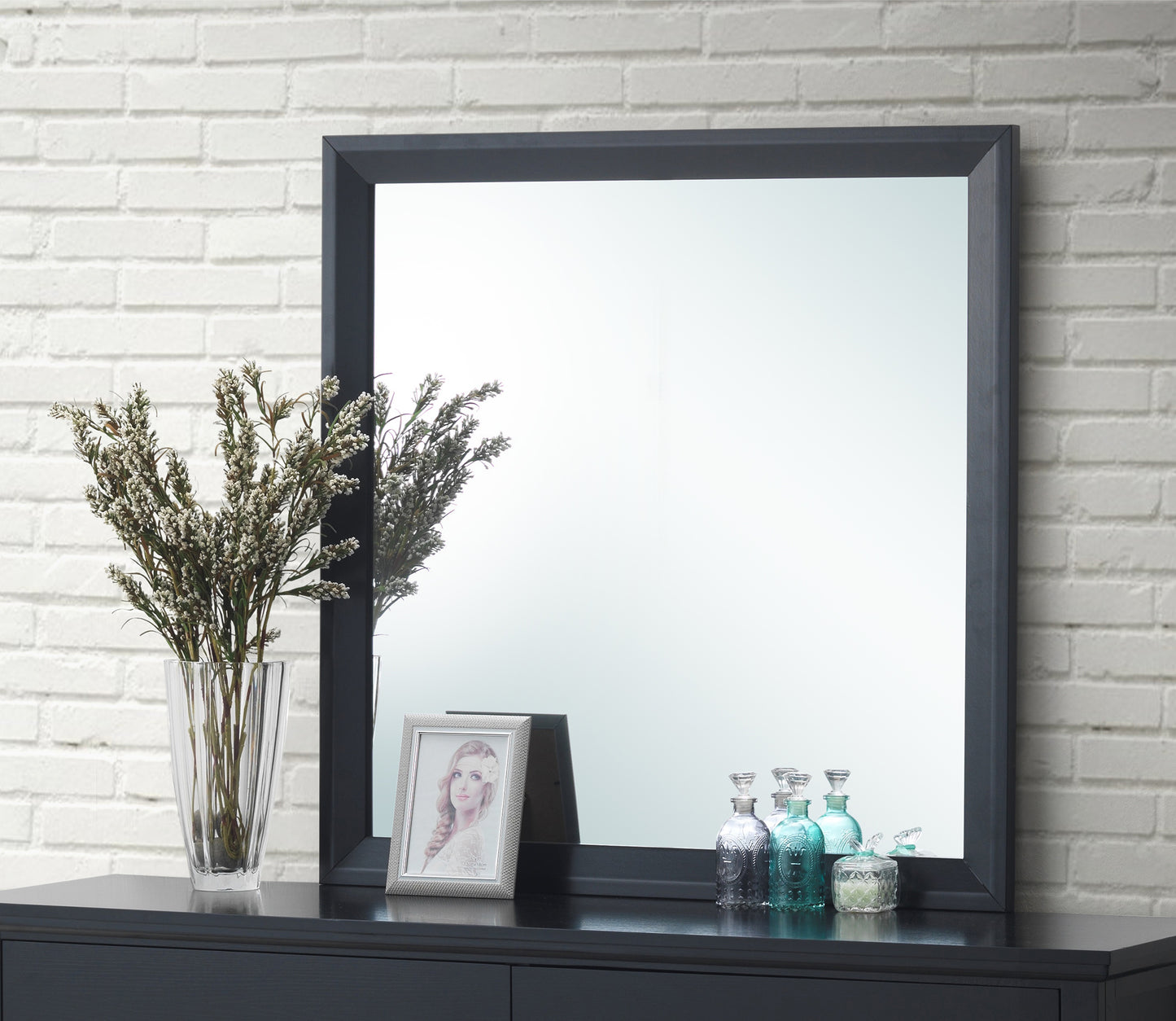 Black Vanity Mirror - 36" Wide Storage Mirror