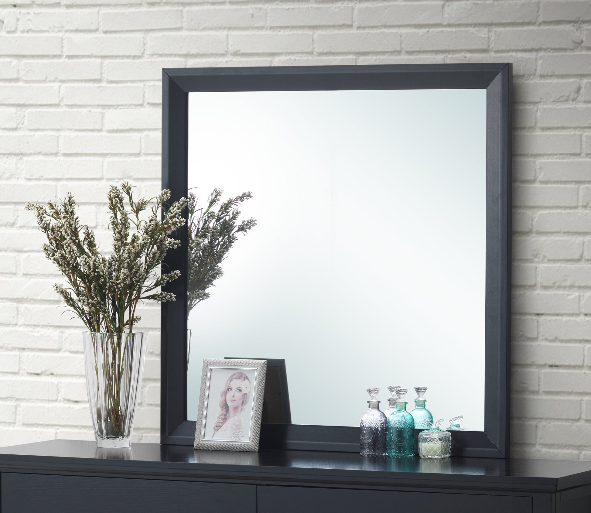 Black Vanity Mirror - 36" Wide Storage Mirror