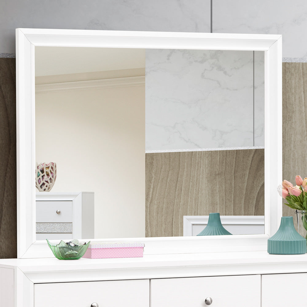 White Mirror Vanity with Wood Frame - 37"H x 46"W