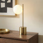 Ethereal Modern Small Brass Metal Table Lamp with White Glass Globe Shade, Elegant Desk Lamp Fixture 22"H x 9.3"W x 5.8"D for Living Room, Desk Lamps for Office Reading