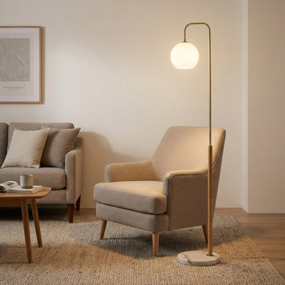 Tall Corner Floor Lamp, Standing Light for Living Room, Bedroom & Office Space Illumination, Solaris White Lampshade Floor Lamp 110V