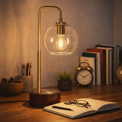 Modern Classic Desk Lamp Villa Living Room Bedroom Study Decorative Original Design European Glass Table Light, Easy Assembly Table Lamp for Sale, LuxeRay Simple Glass Globe Arched Table Lamp 110V