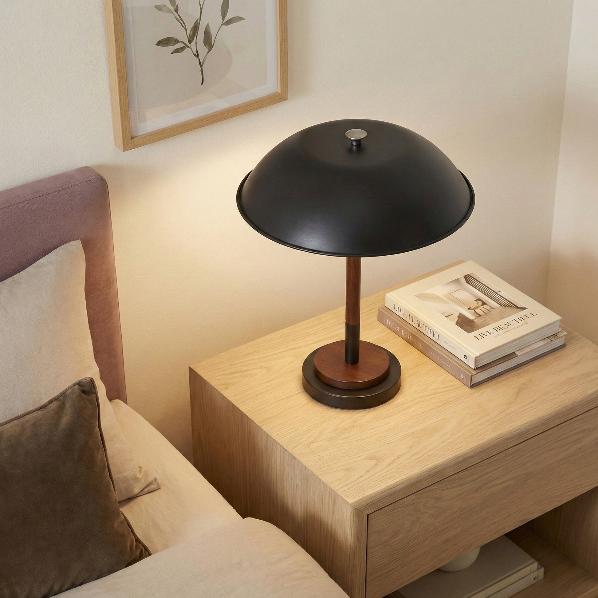 High Quality Hotel European Modern Bed Side nightstand Decorative Led Table/desk Lamp, Cosmiclume Black Umbrella Shaped Table Lamp - Walnut - Bronze 110V