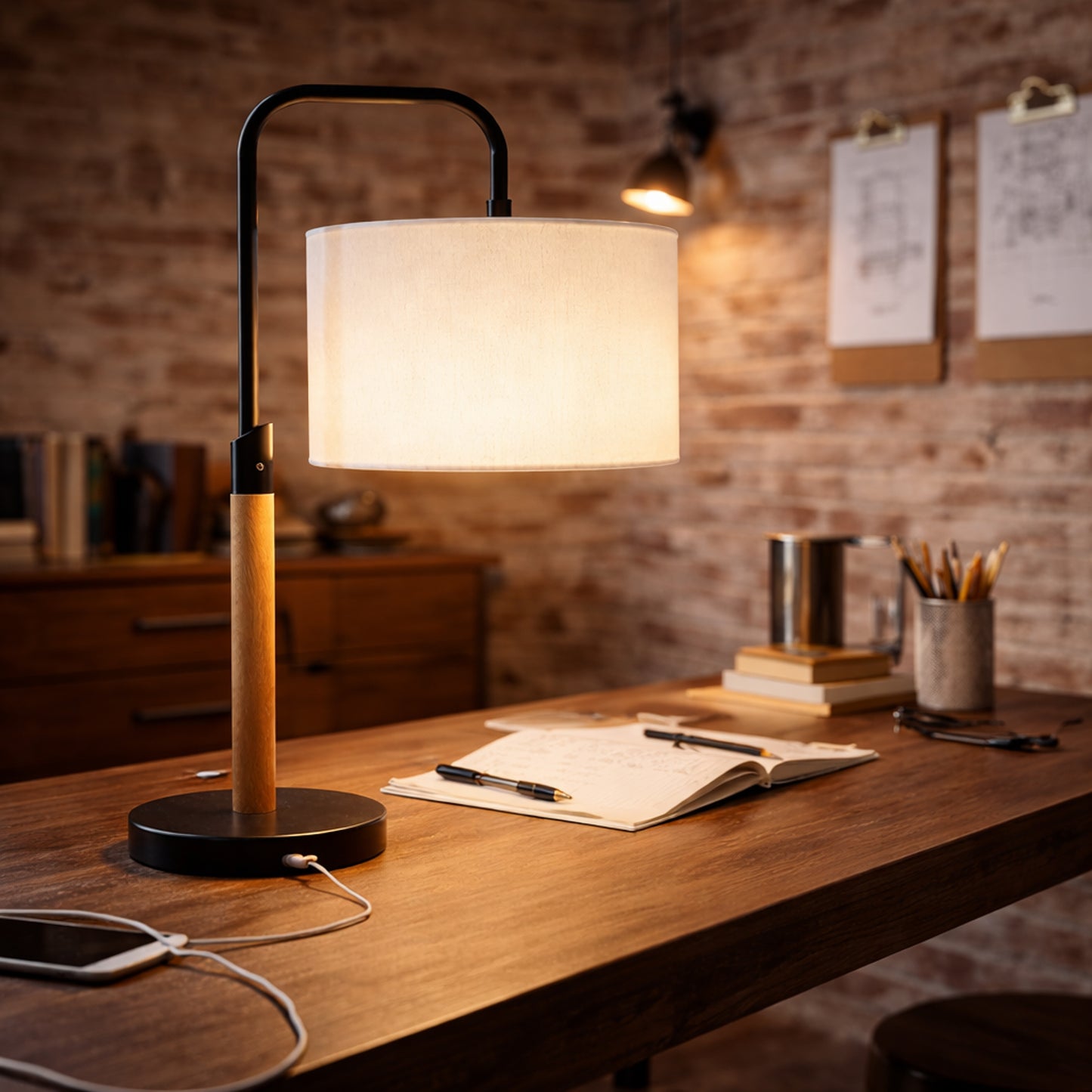 New Design Small Modern Stylish Desk Lamp In Stock In The United States,Easy To Install for Bedside Table Lamp, Night Light, Study Lamp, Arcus Paniz Simple Table Lamp with Cylinder Shade 110V