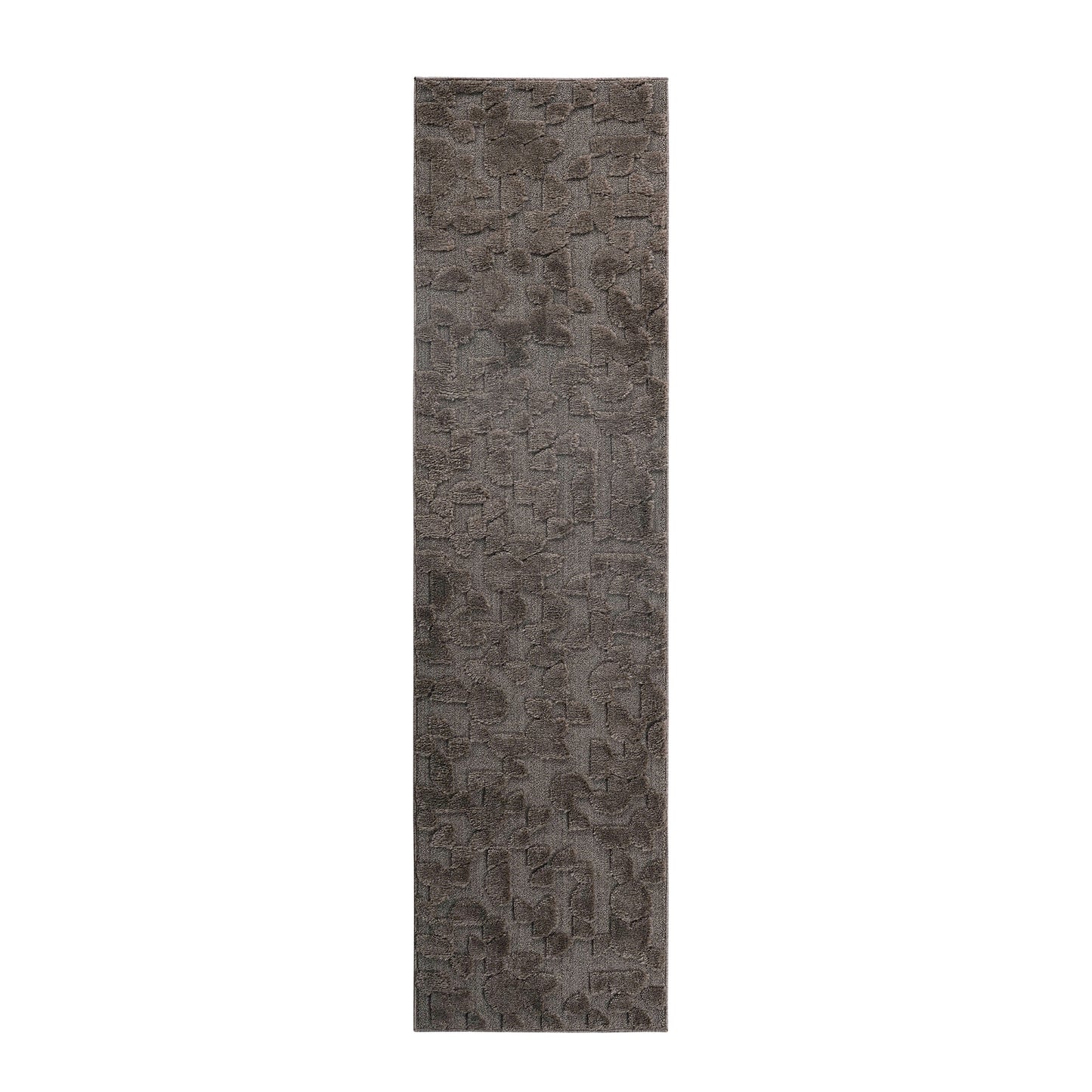 Brown Polypropylene Runner Rug - 2’2" x 8' - Modern Geometric Design
