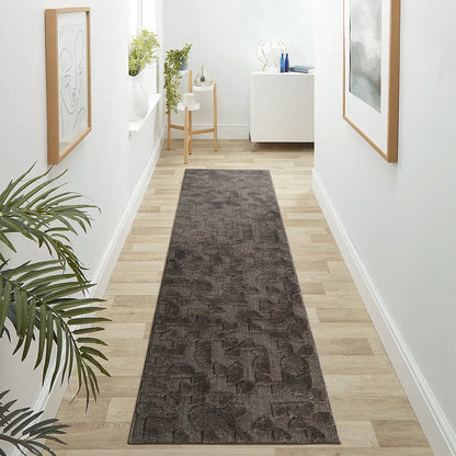 Step Collection High-Low Brown Indoor Runner Rug, 2'2''x8', Modern, Contemporary, Geometric, Bohemian, Bedroom, Kitchen, Living Room, Hallway, Non Shedding Carpet