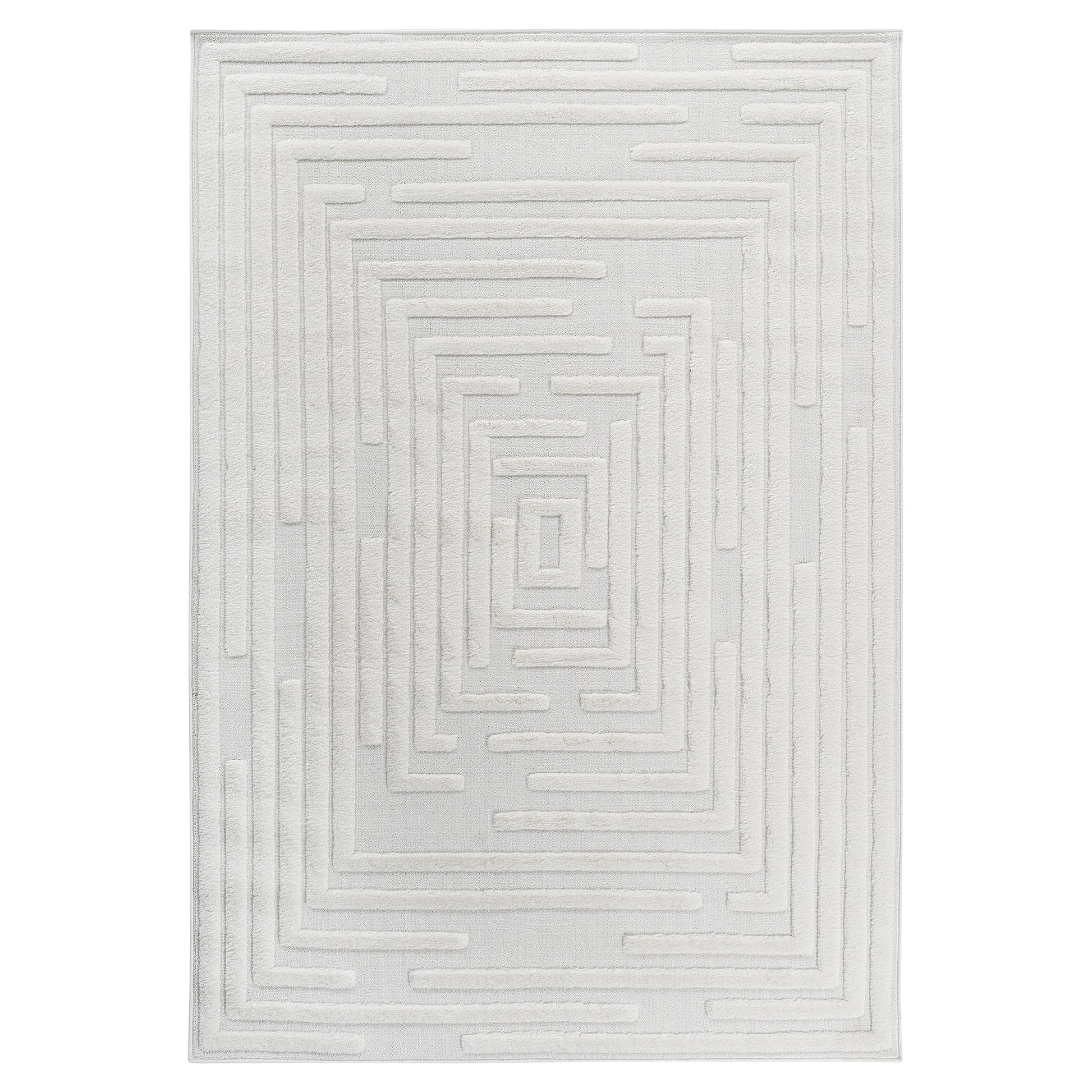 Cream Polypropylene Area Rug - 5x8 Modern Geometric Design