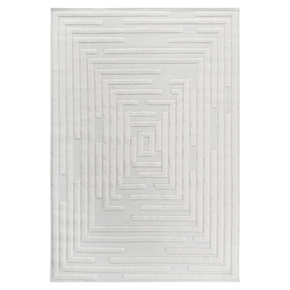 Cream Polypropylene Area Rug - 5x8 Modern Geometric Design