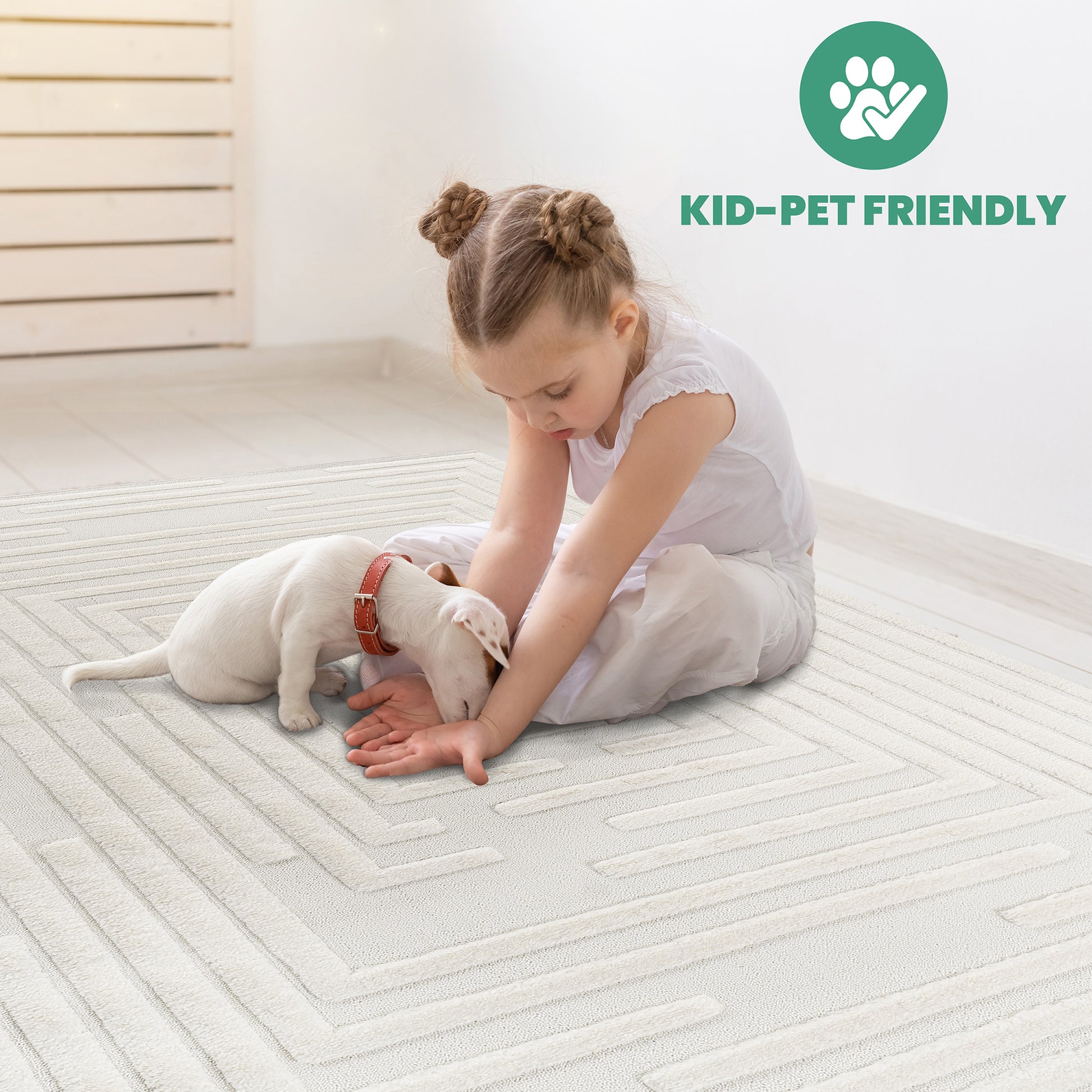 Cream Polypropylene Area Rug - 5x8 Modern Geometric Design
