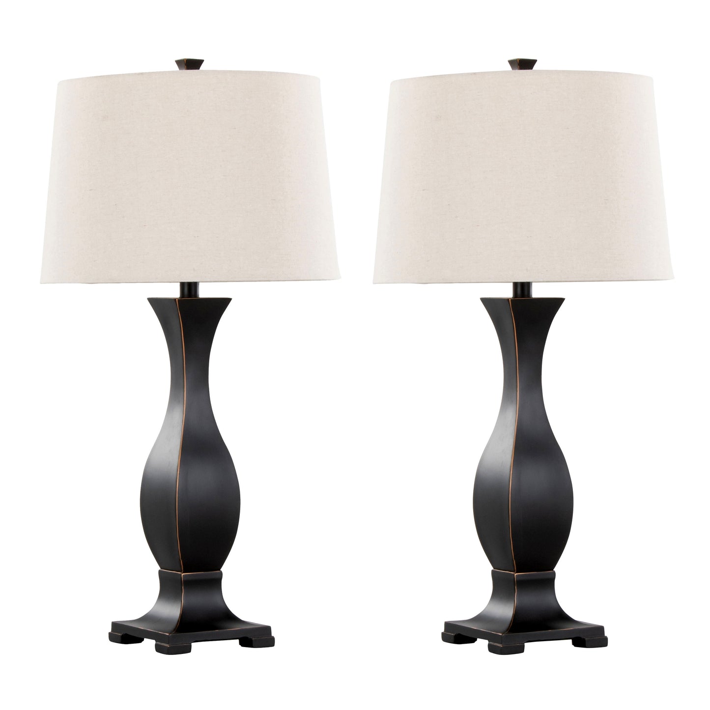 29" Contemporary Polyresin Table Lamp in Oil Rubbed Bronze Polyresin with Oat Linen Shade from Grandview Gallery  - Set of 2