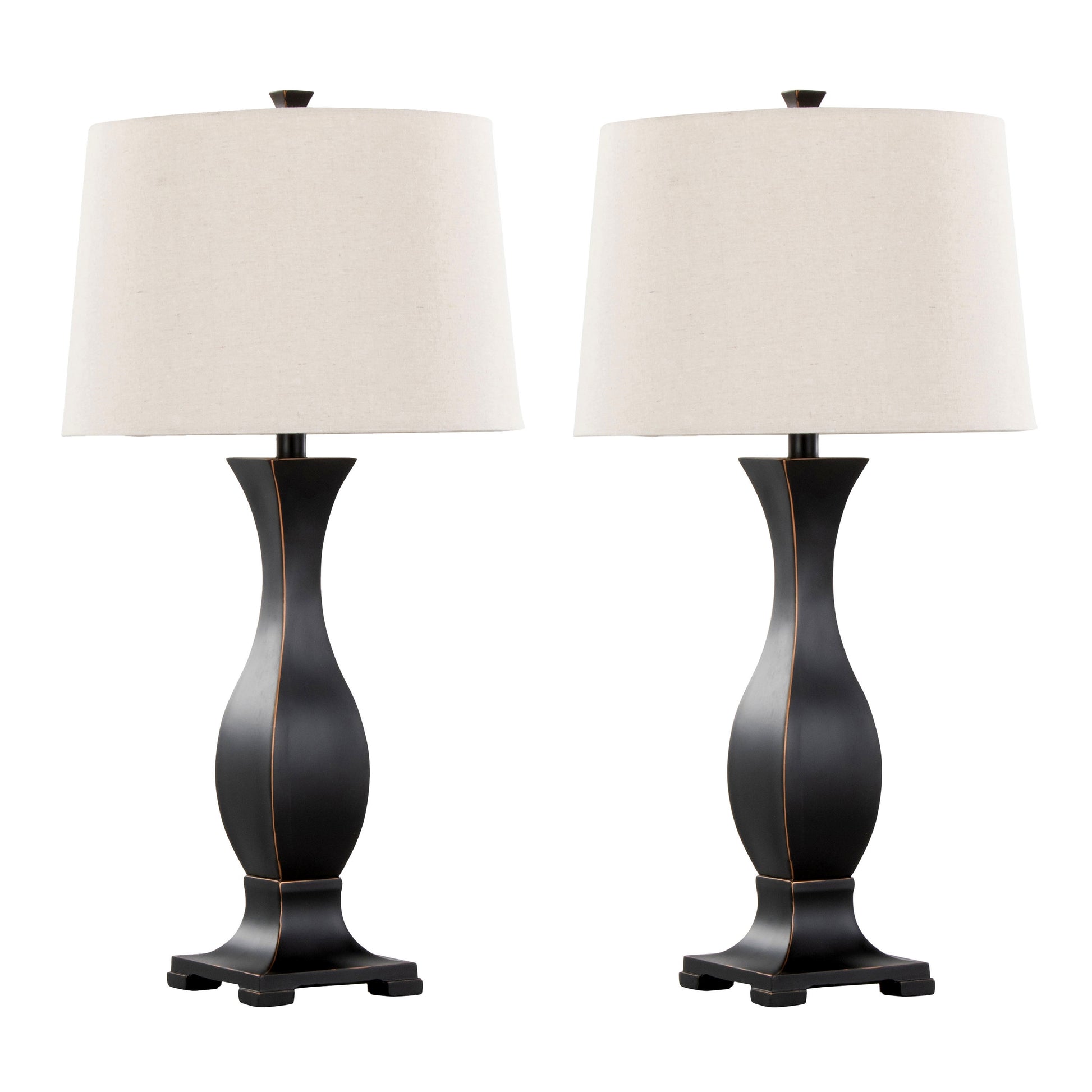 29" Contemporary Polyresin Table Lamp in Oil Rubbed Bronze Polyresin with Oat Linen Shade from Grandview Gallery  - Set of 2