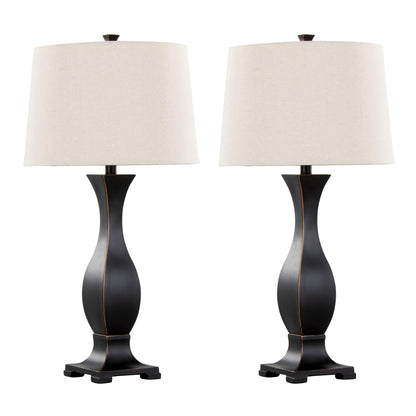 29" Contemporary Polyresin Table Lamp in Oil Rubbed Bronze Polyresin with Oat Linen Shade from Grandview Gallery  - Set of 2