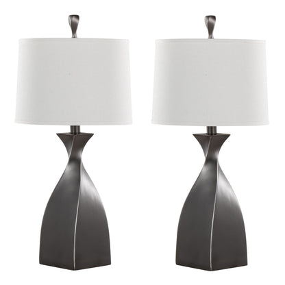 30" Contemporary Polyresin Table Lamp in Rubbed Grey Slate Polyresin with White Linen Shade from Grandview Gallery  - Set of 2