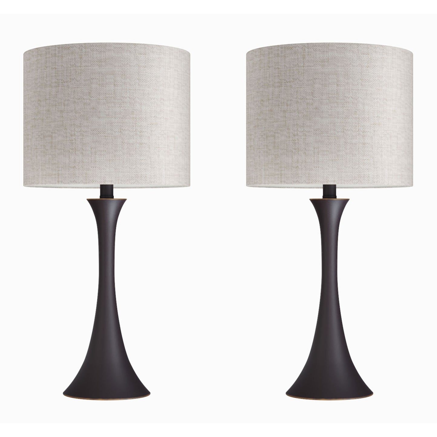 24" Contemporary Metal Table Lamp in Oil Rubbed Bronze with Natural Linen Shade from Grandview Gallery  - Set of 2