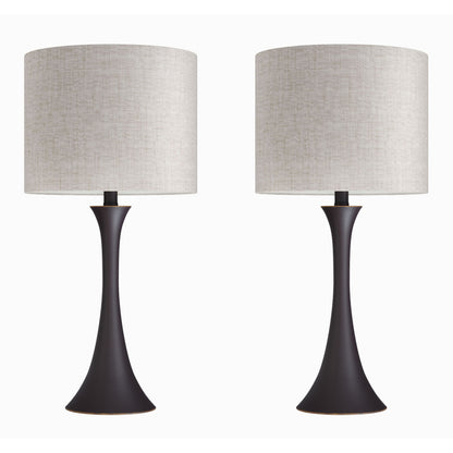 24" Contemporary Metal Table Lamp in Oil Rubbed Bronze with Natural Linen Shade from Grandview Gallery  - Set of 2