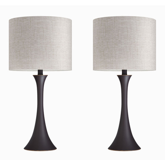 24" Contemporary Metal Table Lamp in Oil Rubbed Bronze with Natural Linen Shade from Grandview Gallery  - Set of 2