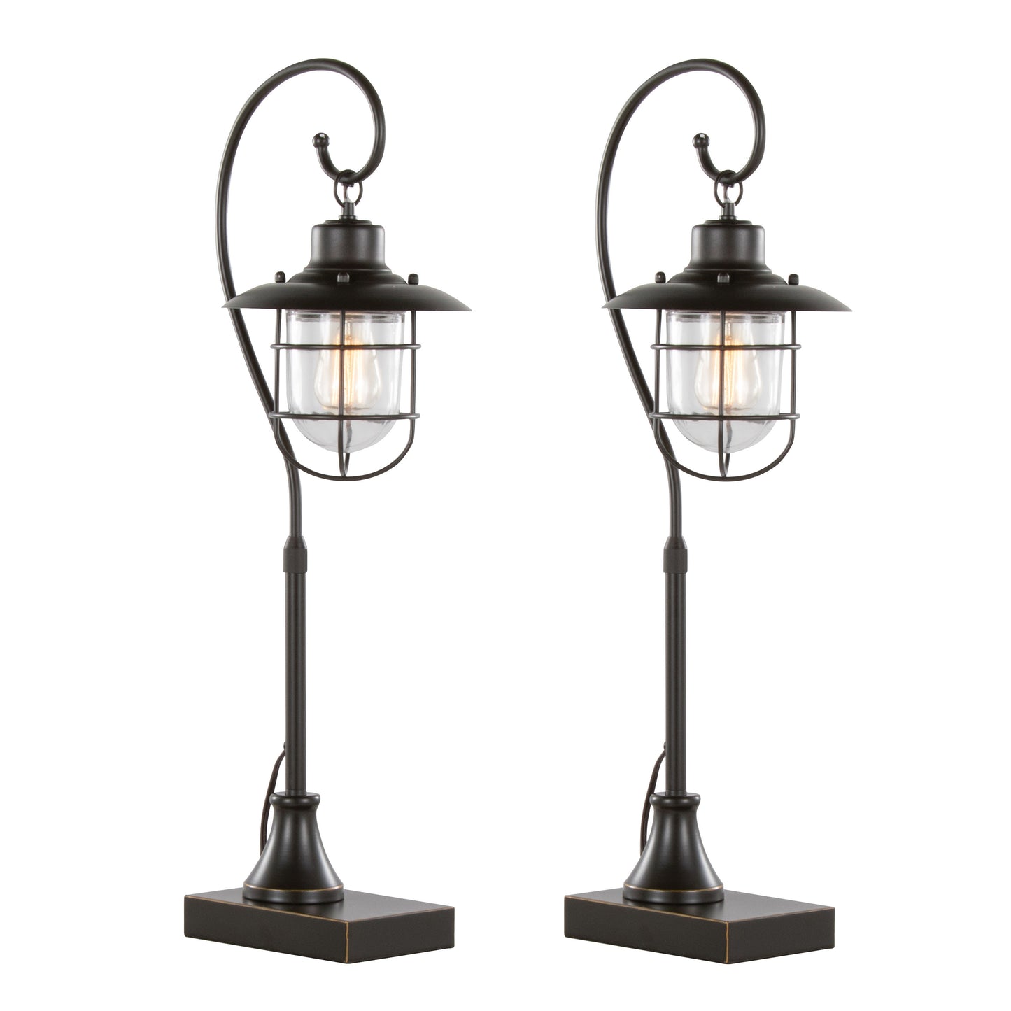 Landen 33" Contemporary Metal Task Lamp in Oil Rubbed Bronze with Clear Glass Shade from Grandview Gallery  - Set of 2