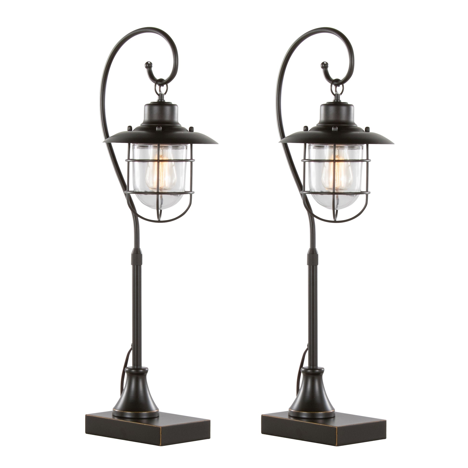 Landen 33" Contemporary Metal Task Lamp in Oil Rubbed Bronze with Clear Glass Shade from Grandview Gallery  - Set of 2