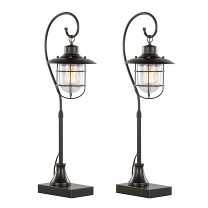 Landen 33" Contemporary Metal Task Lamp in Oil Rubbed Bronze with Clear Glass Shade from Grandview Gallery  - Set of 2
