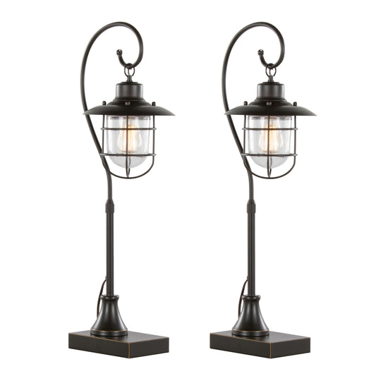 Landen 33" Contemporary Metal Task Lamp in Oil Rubbed Bronze with Clear Glass Shade from Grandview Gallery  - Set of 2