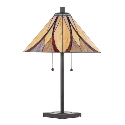 30" Table Lamp in Oil Rubbed Bronze Metal with Brown and Cream Glass