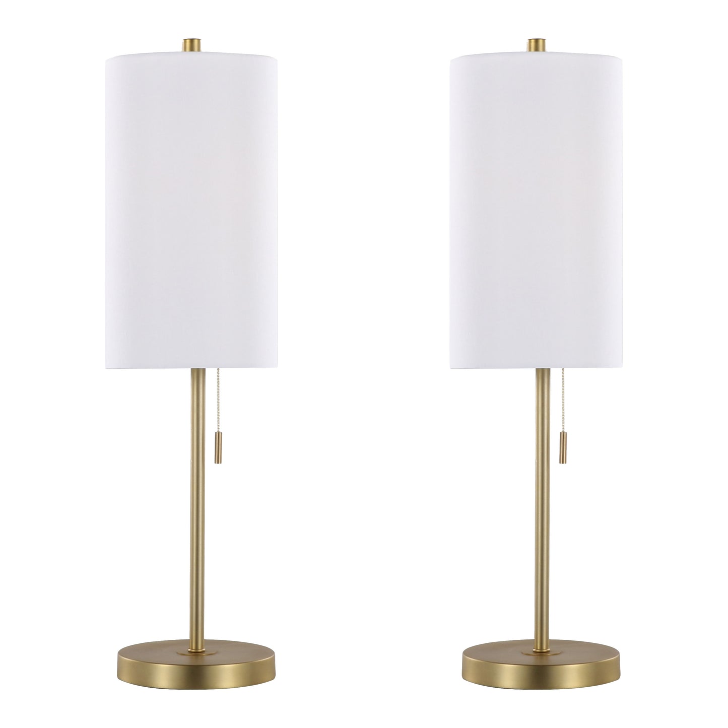 Metal Buffet Lamp with USB in Gold Metal and White Linen Shade - Set of 2