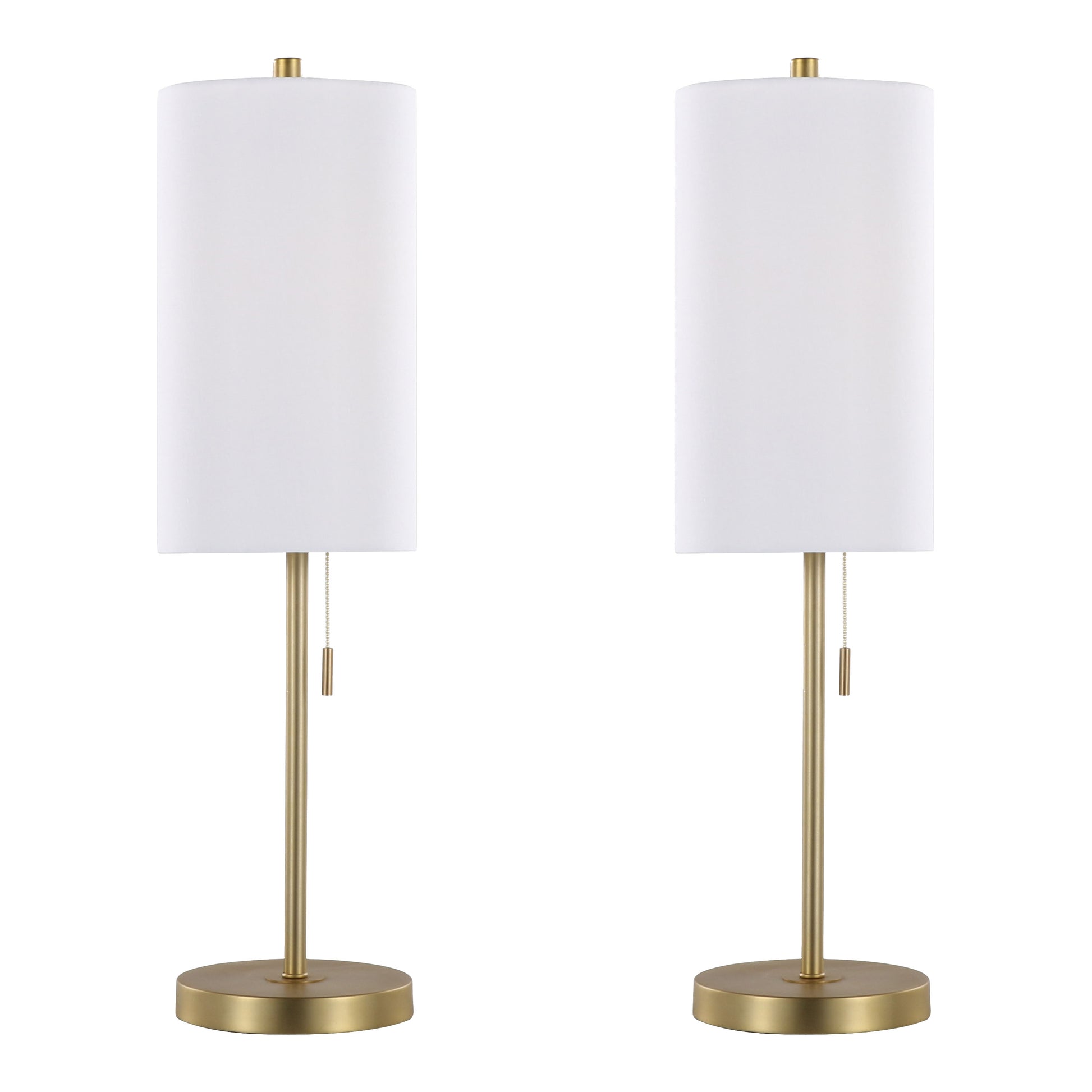 Metal Buffet Lamp with USB in Gold Metal and White Linen Shade - Set of 2