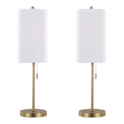 Metal Buffet Lamp with USB in Gold Metal and White Linen Shade - Set of 2