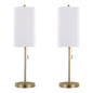 Metal Buffet Lamp with USB in Gold Metal and White Linen Shade - Set of 2