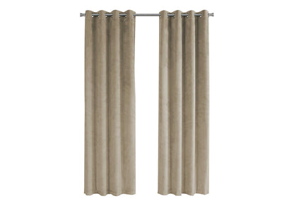 Curtain Panel, 2pcs Set, 54"w X 95"l, Room Darkening, Grommet, Living Room, Bedroom, Kitchen, Beige Velvet, Contemporary, Modern